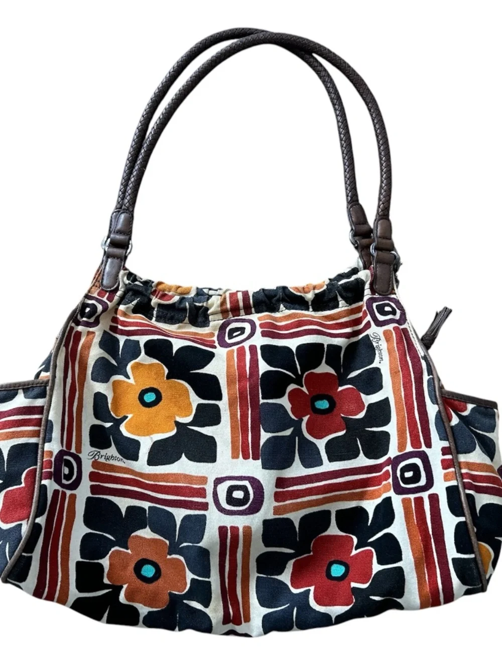 Brighton Large Retired hippy boho floral shoulder bag Orange Brown